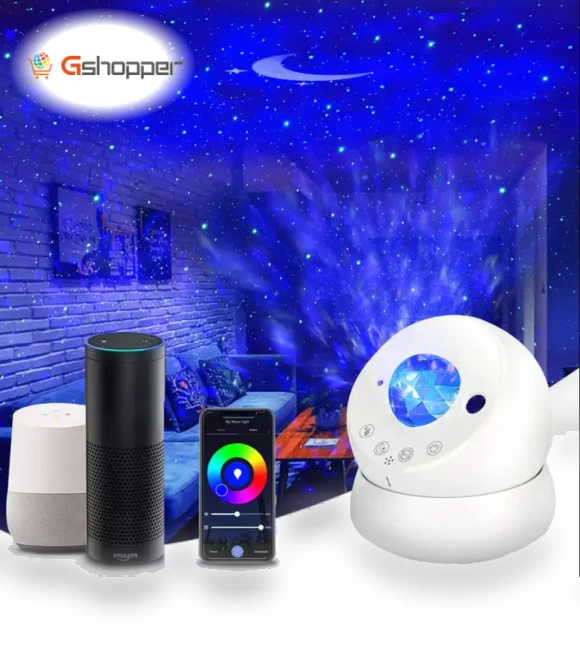 Smart Voice Control Galaxy Kids Space Moving Water Wave Moon Star Nebula Lamp — Kids' Lamps