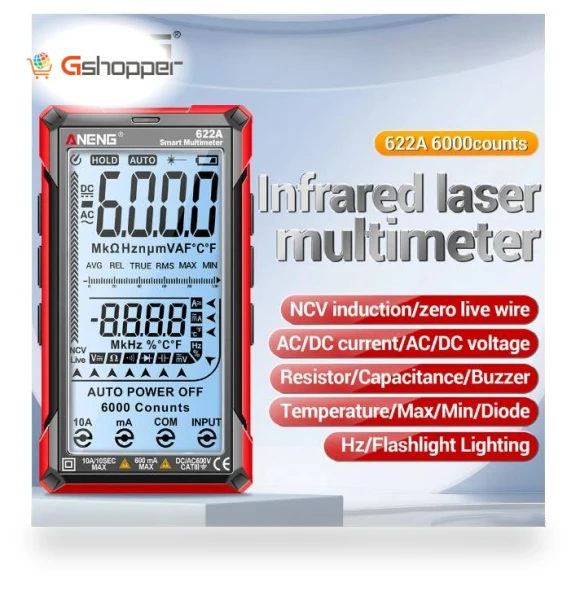 Digital Smart Multimeter 10A Tester Meter Auto Range True RMS DC/AC 6000 Multitester With Laser Lamp Capacitance Ohm — Multimeters & Analyzers, ANENG