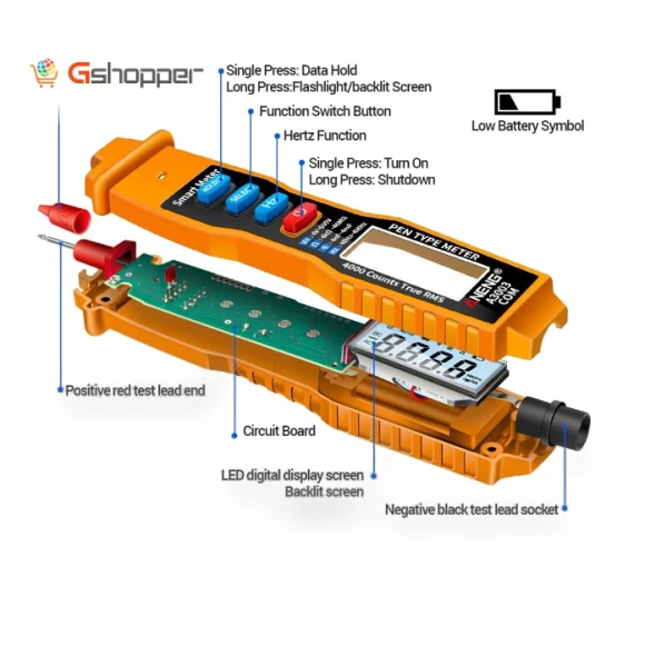 Digital Pen Multimeter 4000 Counts Smart Meter with NCV AC/DC Voltage Resistance Capacitance Testers — Battery Testers, ANENG