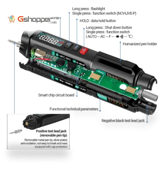 Digital Multimeter Auto Intelligent Sensor Pen Tester 6000 Counts — Battery Testers, ANENG