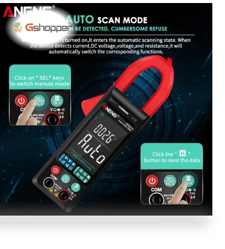 Digital Clamp-On Current Multimeter 6000 Counts True RMS Large Color Display — Electrical Testers, ANENG