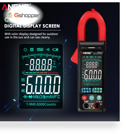 Digital Clamp-On Current Multimeter 6000 Counts True RMS Large Color Display — Electrical Testers, ANENG
