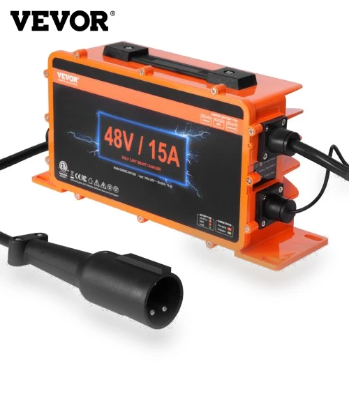 48 Volt 15 AMP Golf Cart Smart Battery Charger for Club Car 3-Pin Round — Carts, VEVOR