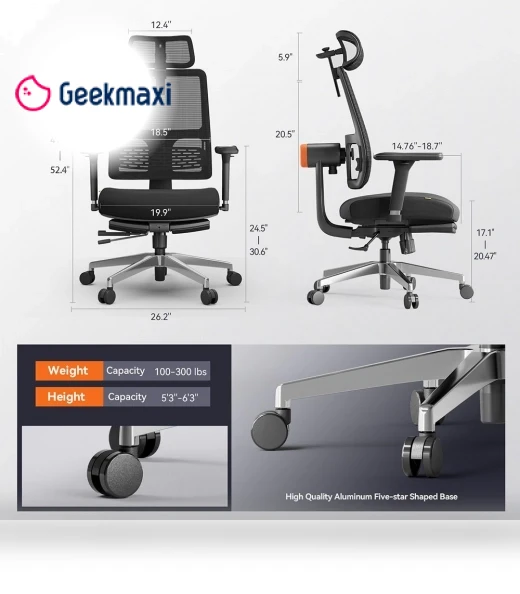 Ergonomic Chair with Footrest, Auto-Following Backrest Headrest, Adaptive Lower Back Support - Black — Desk Chairs, NEWTRAL