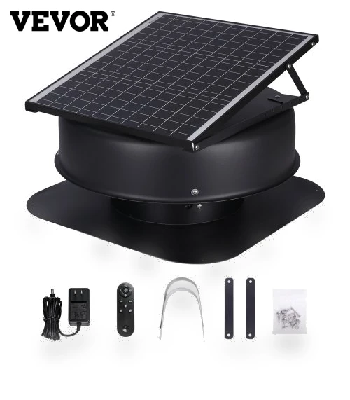 Solar Attic Fan 40W 1230 CFM with Smart Adapter — Wall-Mounted Cooling Solutions, VEVOR
