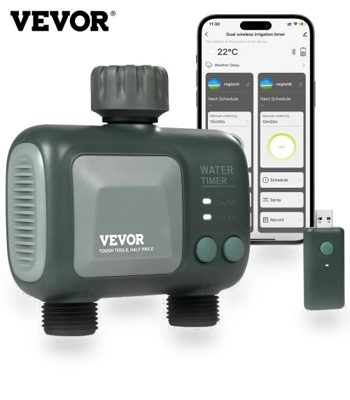 WiFi Sprinkler Timer, 2 Outlets, Smart Hose Faucet Water Timer — Controllers, VEVOR