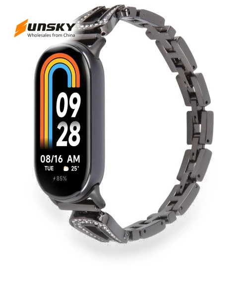 U-shaped Diamond Bracelet Metal Watch Band for Xiaomi Smart Band 9/8 — Bands, Xiaomi