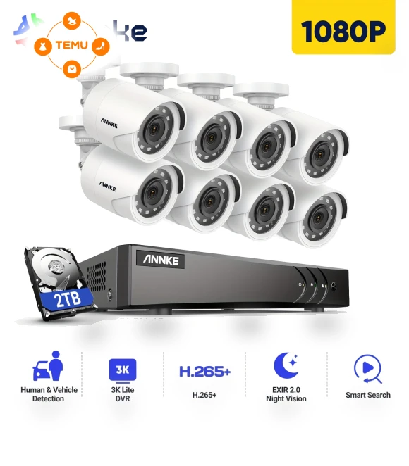 3K Lite Wired Surveillance DVR with AI Detection, 8CH System, 1TB HDD, 8x1080p Cameras — Monolights, Annke