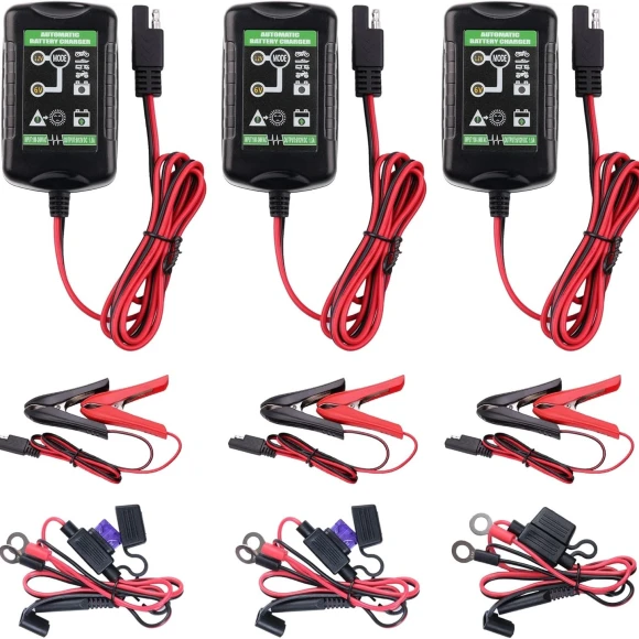 6V 12V 1.5A Smart Battery Charger 3-Pack, Lotfancy