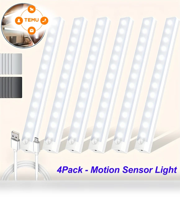8-inch Motion Sensor Light Under Cabinet, 4-Pack — Under-Cabinet Mounts