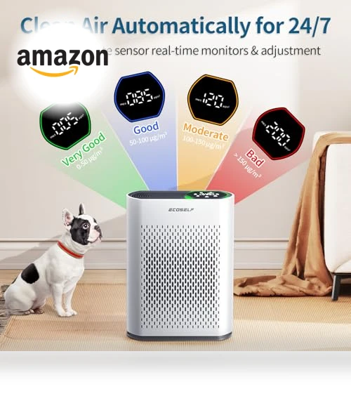 Air Purifier for Large Rooms up to 1400 Ft² with Air Quality Monitor — Electrostatic Air Purifiers, ECOSELF
