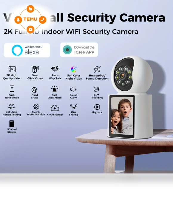 3MP HD WiFi Pet Camera with 3-inch Screen, Night Vision, AI Detection — Cameras & Monitors