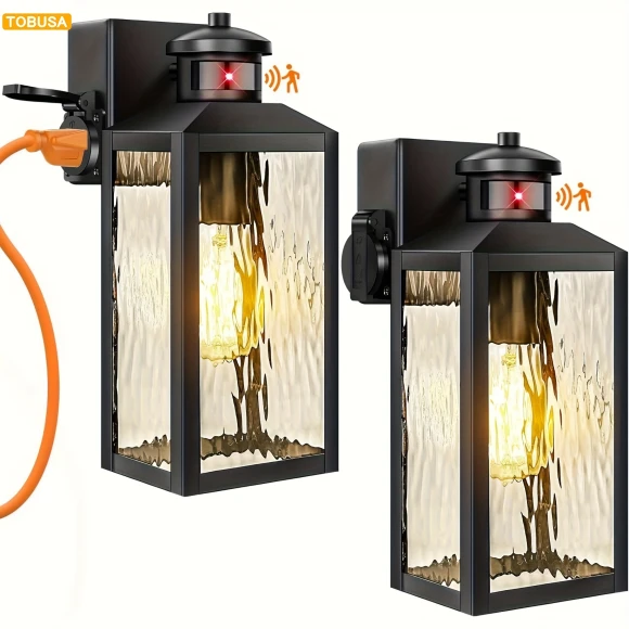 Motion Sensor Porch Lights With Outlets, Outdoor Lighting, Tobusa