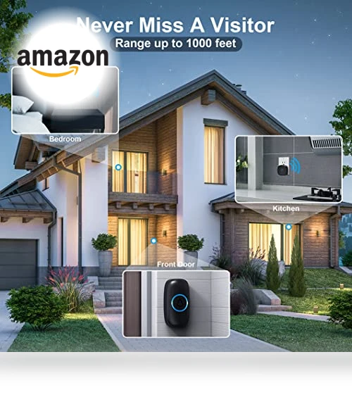 Wireless Doorbell with 2 Receivers 2 Push Buttons, 58 Chimes, 1000Ft Range — Push Buttons, SECRUI