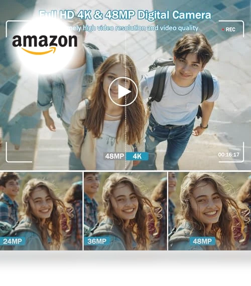 4K Vlogging Camera with Autofocus 48MP UHD, 16X Digital Zoom, Anti-Shake — Compact Digital Cameras, FJFJOPK