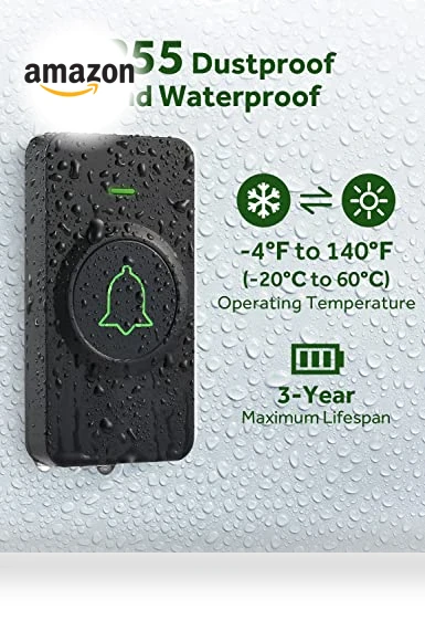 Wireless Doorbell with 1300 Feet Range, 56 Melodies & Waterproof Design — Push Buttons, AVANTEK