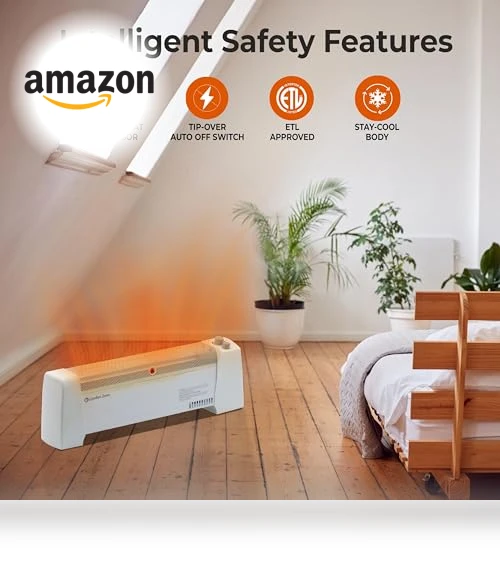 Electric Baseboard Space Heater with Adjustable Thermostat — Heater Spare Components, Comfort Zone