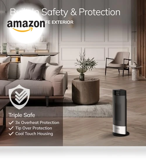 Ceramic Tower Heater with Remote, Digital Display, and Timer — Portable Heating Solutions, Lasko