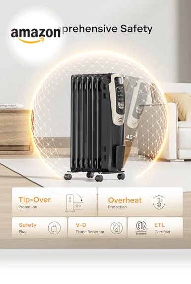 Oil Filled Radiator Heater with Remote and Thermostat, 5 Temperature Settings — Portable Heating Solutions, PELONIS