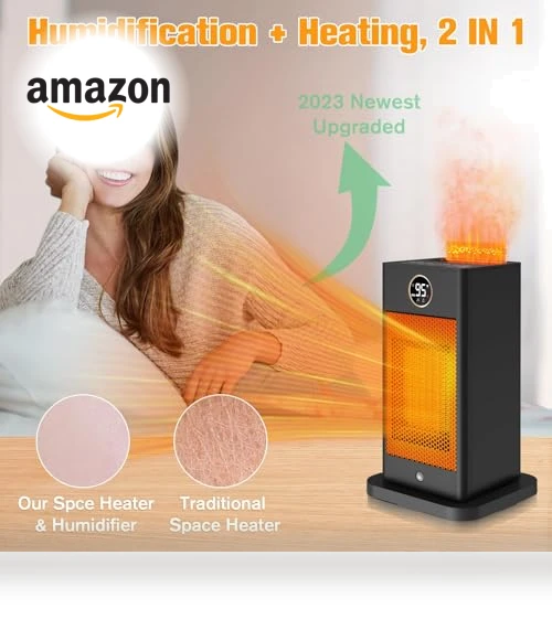 1500W PTC Fast Heating Space Heater with Humidifier and 3D Flame Effect — Portable Heating Solutions, Verminget