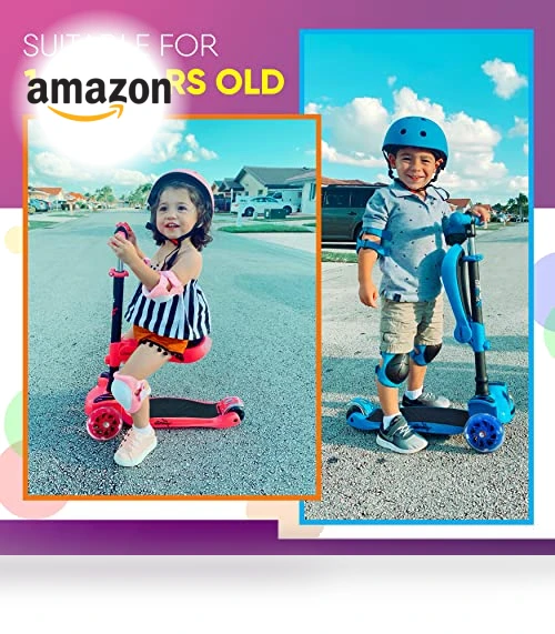 3-Wheeled Scooter for Kids with LED Lights and Adjustable Handlebar — Balance Bikes, Hurtle