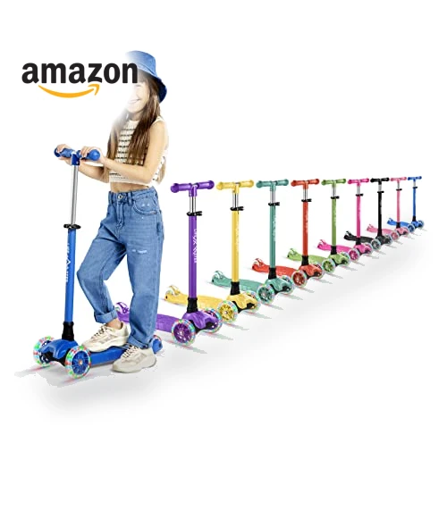 3 Wheel Kick Scooter for Kids with LED Lights and Adjustable Handlebar — Balance Bikes, Lifemaster