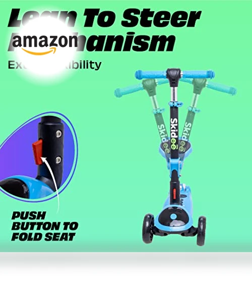 SKIDEE SP2 Kids Scooter – Foldable, LED Wheels, Seat — Push Scooters, SKIDEE