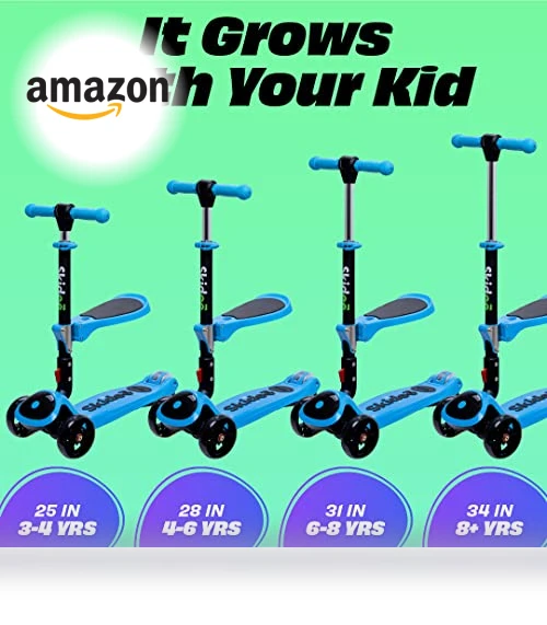 SKIDEE SP2 Kids Scooter – Foldable, LED Wheels, Seat — Push Scooters, SKIDEE