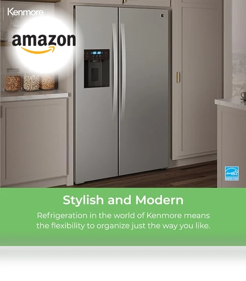 Counter-Depth Side Refrigerator/Freezer with Water Dispenser, Ice Maker, Stainless Steel — Cooling Solutions, Kenmore