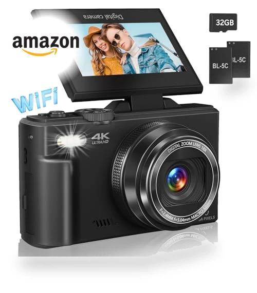 4K Vlogging Camera with Flip Screen and 18X Digital Zoom — Compact Digital Cameras, Gavonde