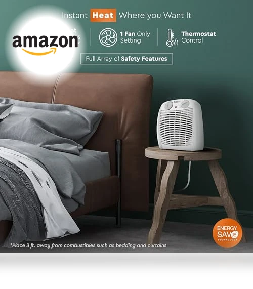 Indoor Space Heater with Adjustable Thermostat, Fan Forced, Electric, Overheat Protection — Portable Heating Solutions, Comfort Zone