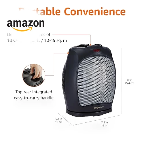 Oscillating Ceramic Space Heater, Portable Heater for Indoor Use — Portable Heating Solutions, Amazon Basics