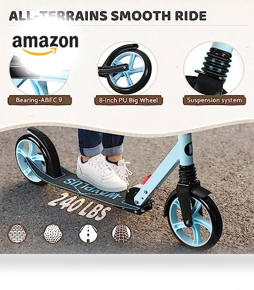 Foldable Kick Scooter with Adjustable Handlebar — Push Scooters, WAYPLUS
