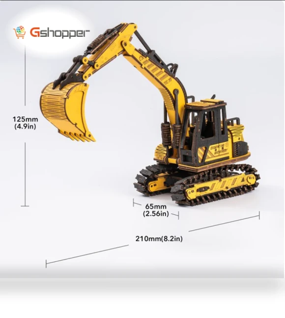 Excavator Engineering Vehicle 3D Wooden Puzzle — Educational, Robotime