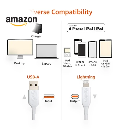 Fast Charging USB-A to Lightning Cable — Lightning, Amazon Basics