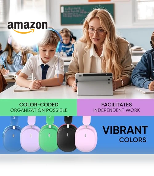 Kids Headphones for School Bulk Set 5-Pack Over-Ear, Foldable — In-Ear Headphones, A+ Scholars