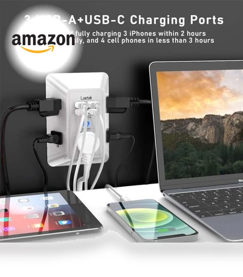 Outlet Extender Multi Plug with USB Charging Ports — Power Solutions & Surge Protection, Lvetek