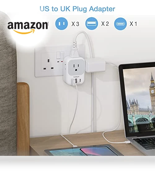 Travel Plug Adapter with 4 Outlets and 3 USB Ports — Charging Solutions, TESSAN