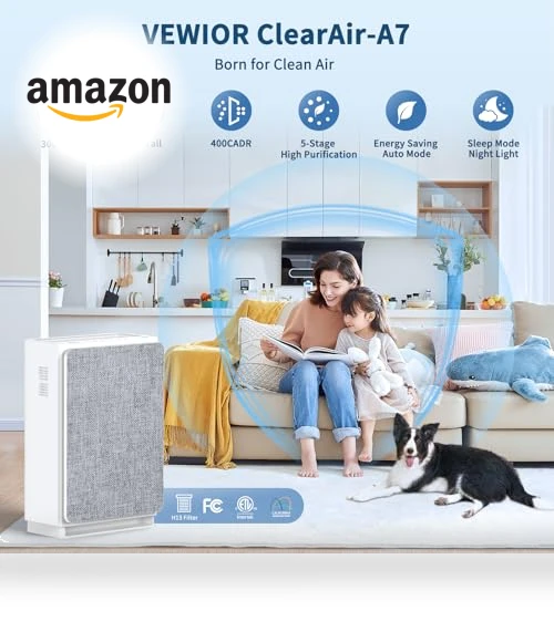True HEPA Air Purifier for Large Rooms — Activated Carbon Air Purifiers, VEWIOR