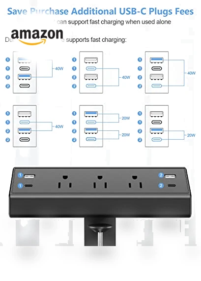 Desk Clamp Power Strip USB C — Power Solutions & Surge Protection, Jgstkcity