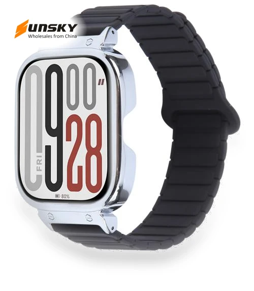 Metal Silver Frame Integrated I-shaped Magnetic Silicone Watch Band — Fitness Bands, Redmi