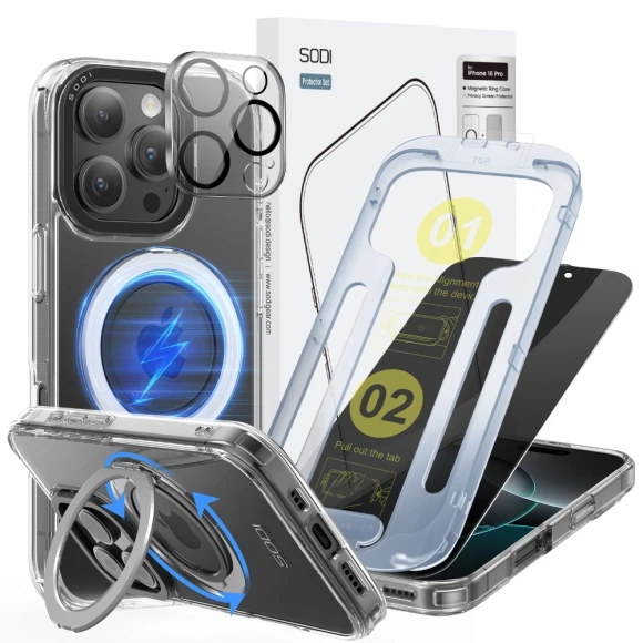 Phone Ring Stand Case Privacy Screen Protector Set, SODI