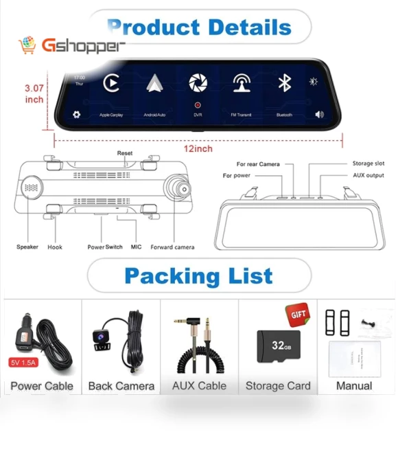 9 inch car touch screen navigator with dual camera and wireless Carplay — Navigation & GPS Accessories