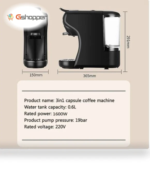 Coffee Machine 19 Bar 3in1 Multiple Cafetera Pod Coffee Maker — Coffee & Espresso Combos, KZ