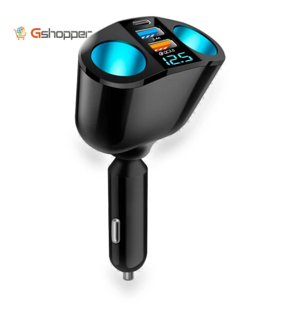 Dual USB Type-C Car Charger with Digital Display — Chargers
