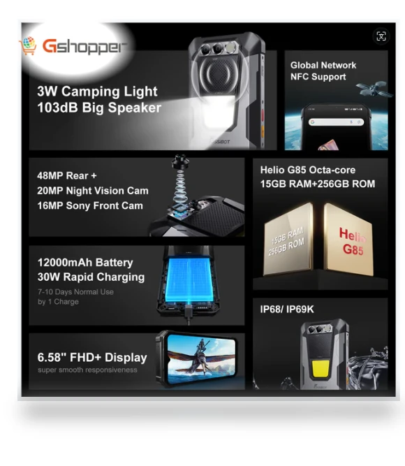 Rugged Smartphone with Camping Lights — Accessory Kits, FOSSiBOT