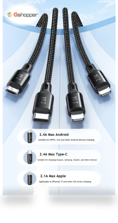 Nylon 4 in 1 Fast Multi Charging Data Cable — Charging Solutions, AWEI
