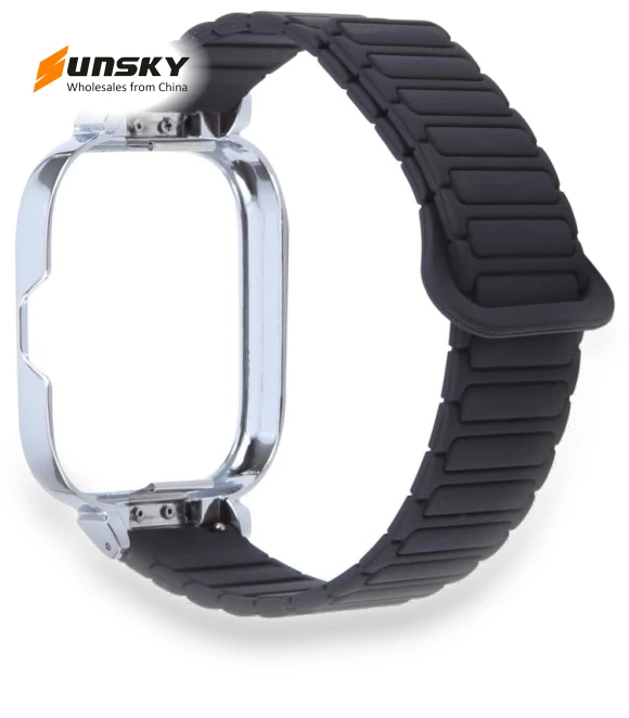 Metal Silver Frame Integrated I-shaped Magnetic Silicone Watch Band — Fitness Bands, Redmi