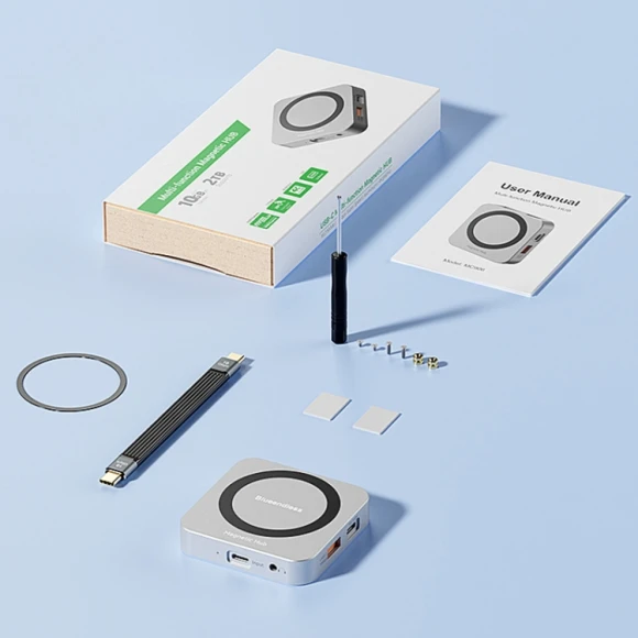 8-In-1 Magnetic HUB With M.2 NVMe/SATA SSD Enclosure, Blueendless