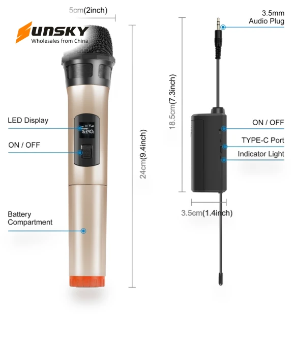 UHF Wireless Dynamic Microphone with LED Display — Dynamic, PULUZ